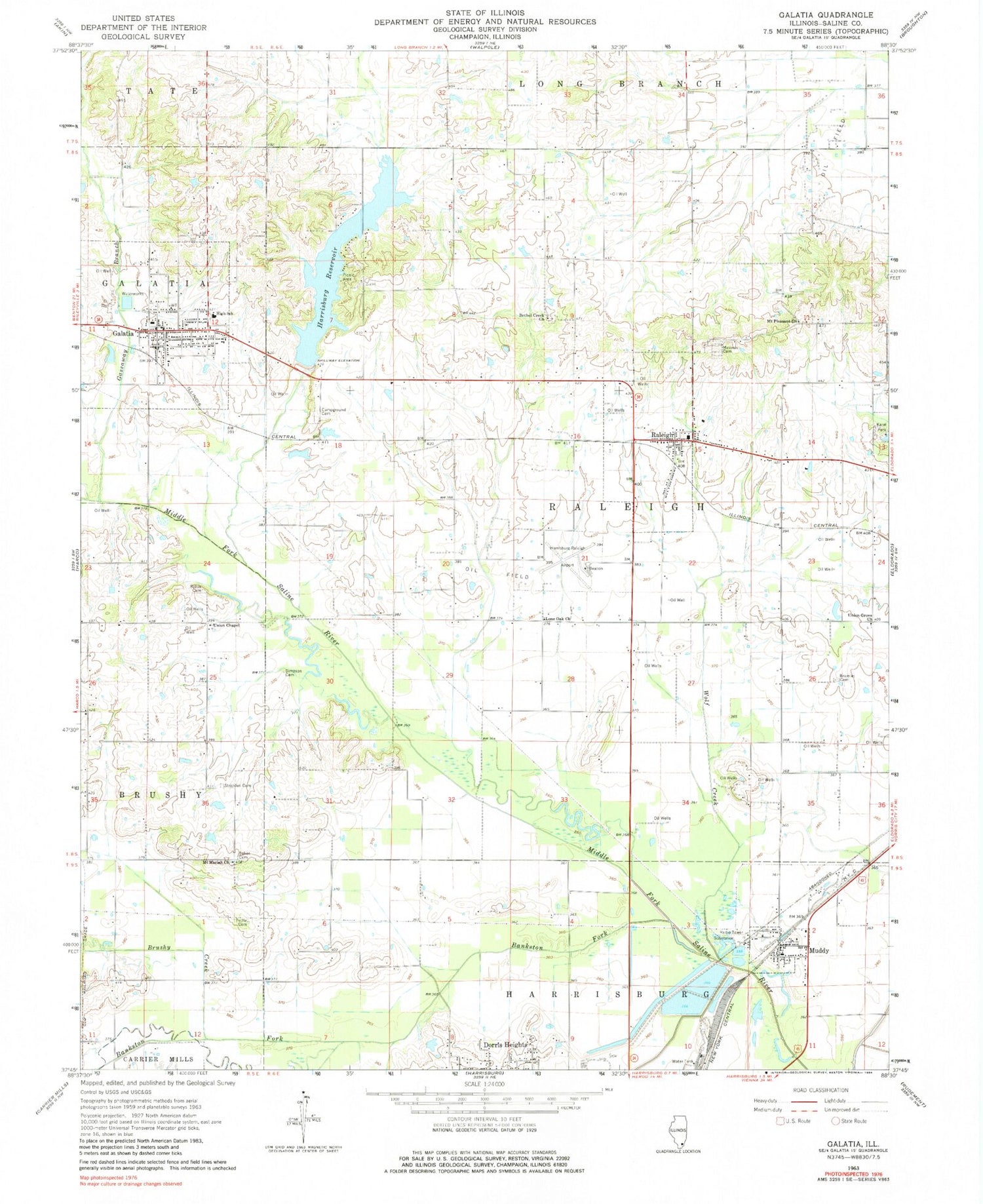 Classic USGS Galatia Illinois 7.5'x7.5' Topo Map Image
