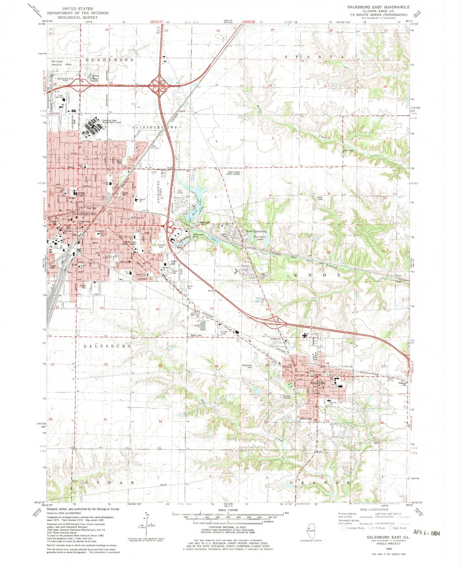 Classic USGS Galesburg East Illinois 7.5'x7.5' Topo Map Image