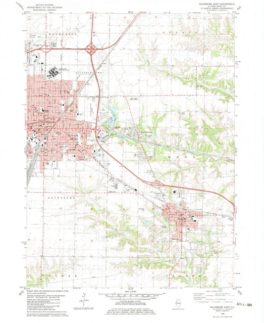 Classic USGS Galesburg East Illinois 7.5'x7.5' Topo Map Image