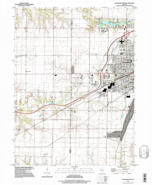 Classic USGS Galesburg West Illinois 7.5'x7.5' Topo Map Image