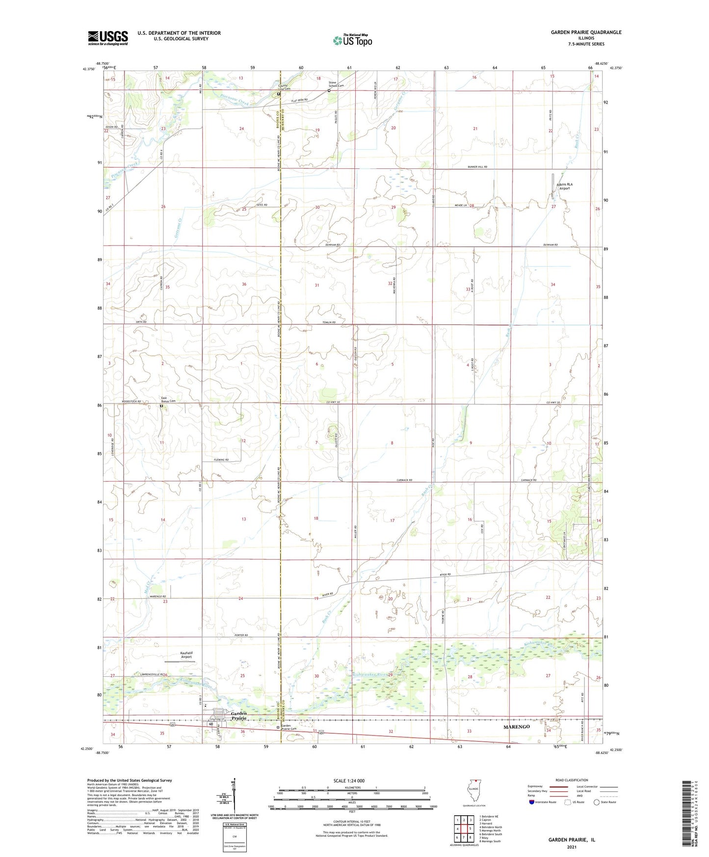 Garden Prairie Illinois US Topo Map Image