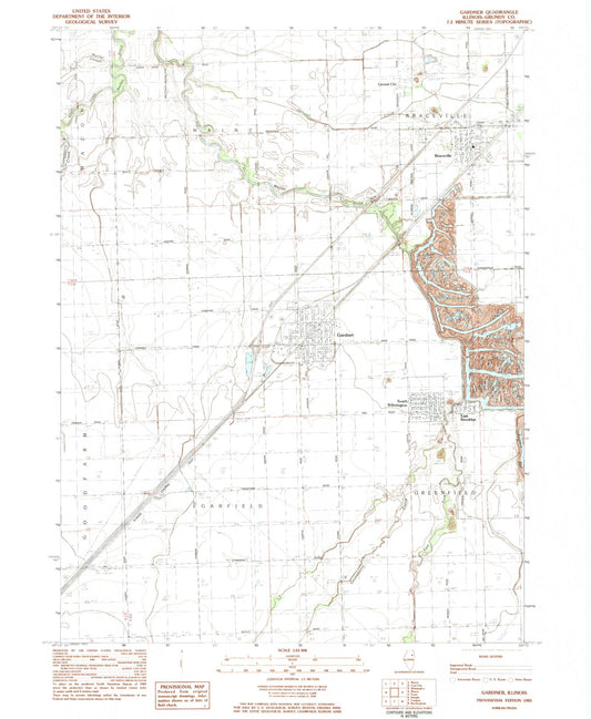 Classic USGS Gardner Illinois 7.5'x7.5' Topo Map Image