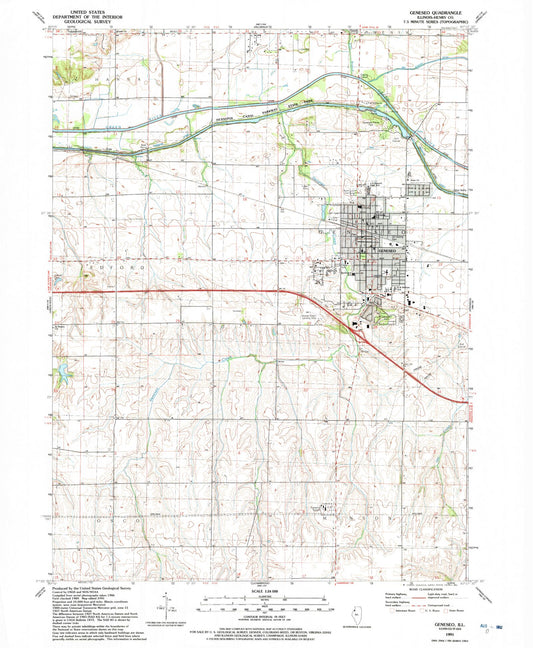 Classic USGS Geneseo Illinois 7.5'x7.5' Topo Map Image