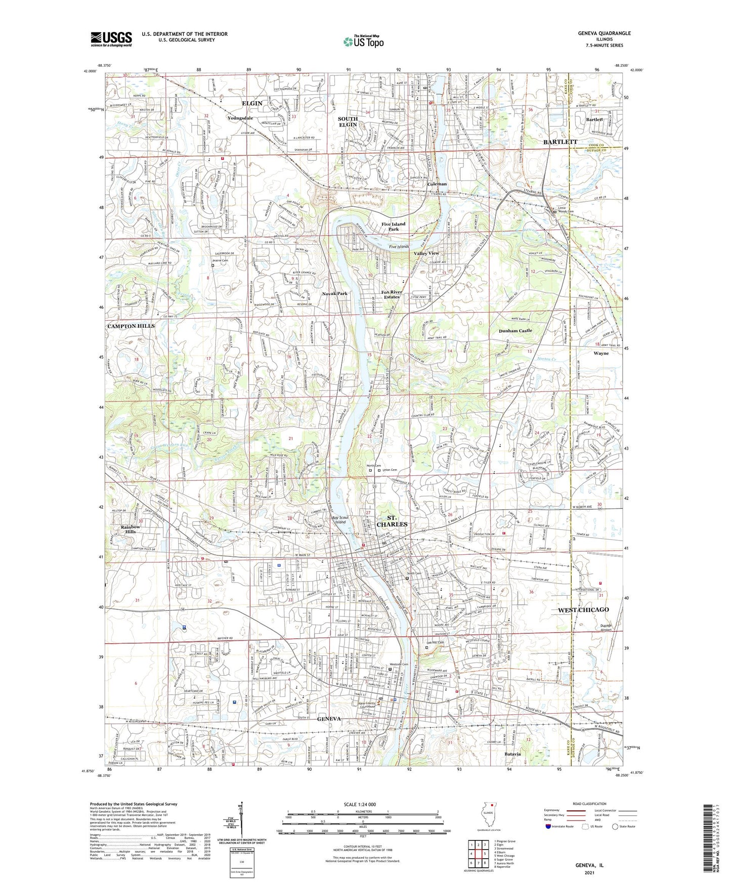 Geneva Illinois US Topo Map Image