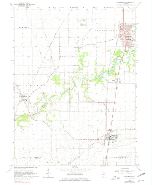Classic USGS Georgetown Illinois 7.5'x7.5' Topo Map Image