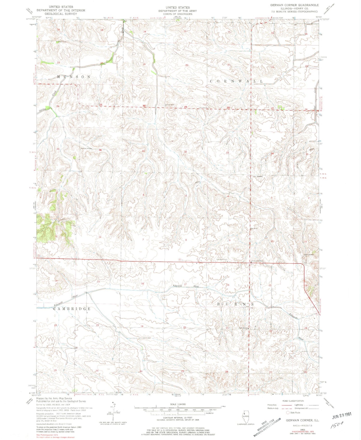Classic USGS German Corner Illinois 7.5'x7.5' Topo Map Image