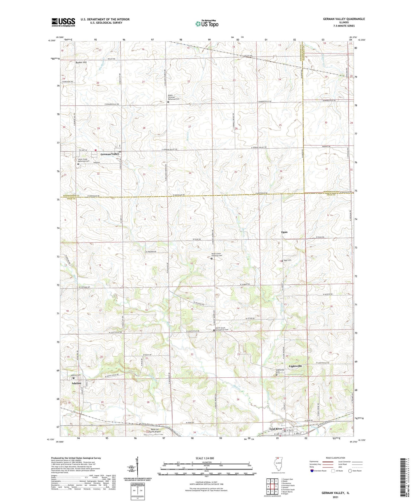 German Valley Illinois US Topo Map Image