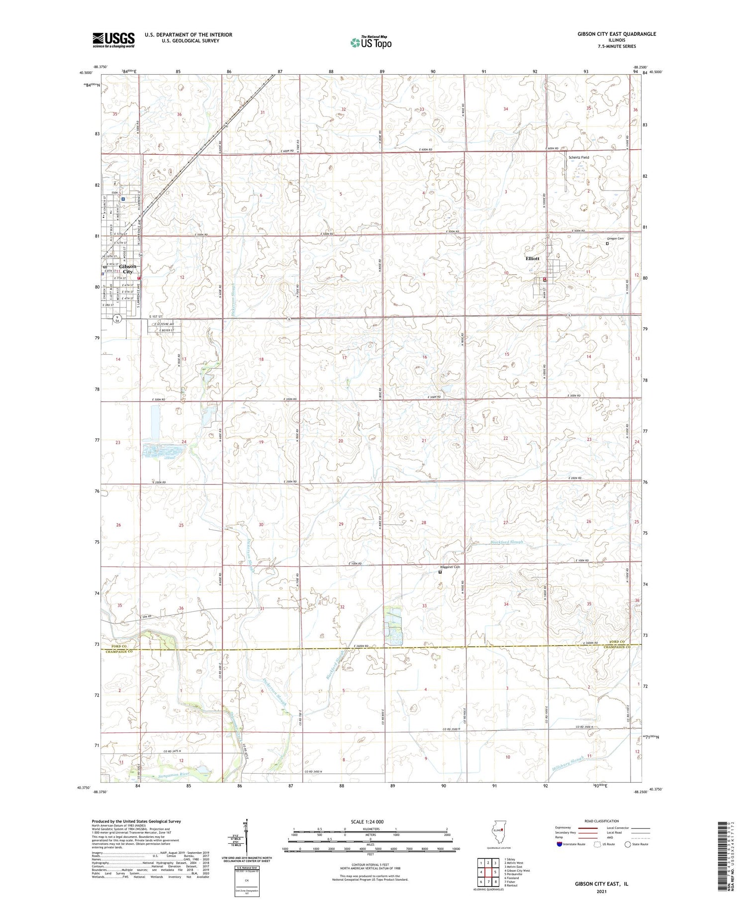 Gibson City East Illinois US Topo Map Image