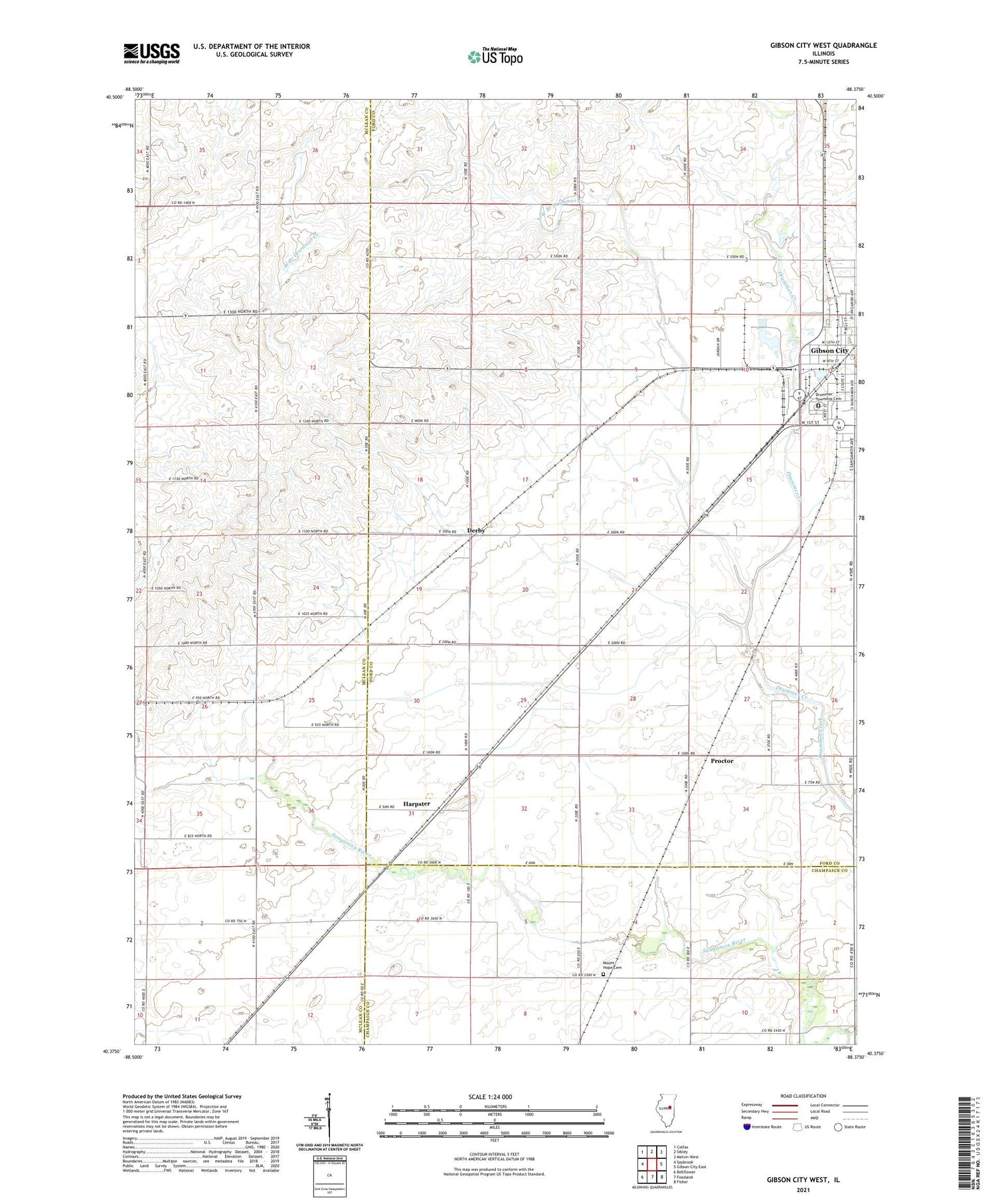 Gibson City West Illinois US Topo Map Image