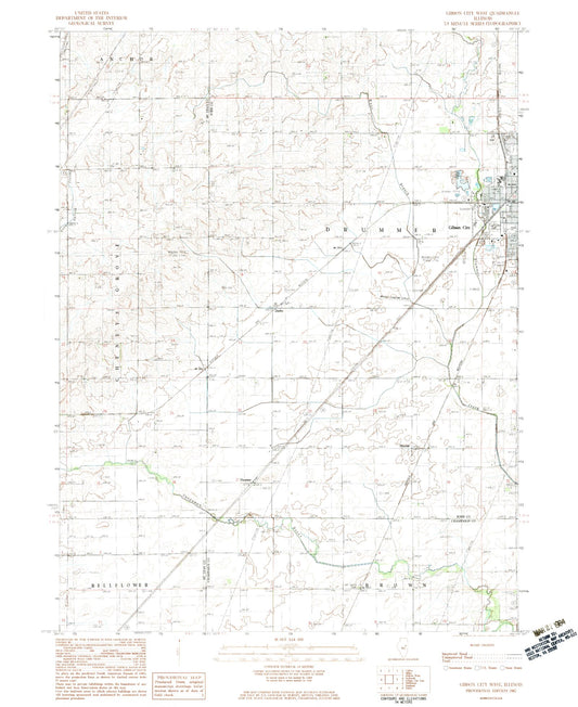 Classic USGS Gibson City West Illinois 7.5'x7.5' Topo Map Image