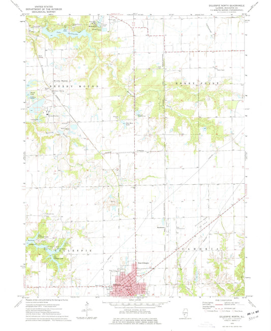 Classic USGS Gillespie North Illinois 7.5'x7.5' Topo Map Image