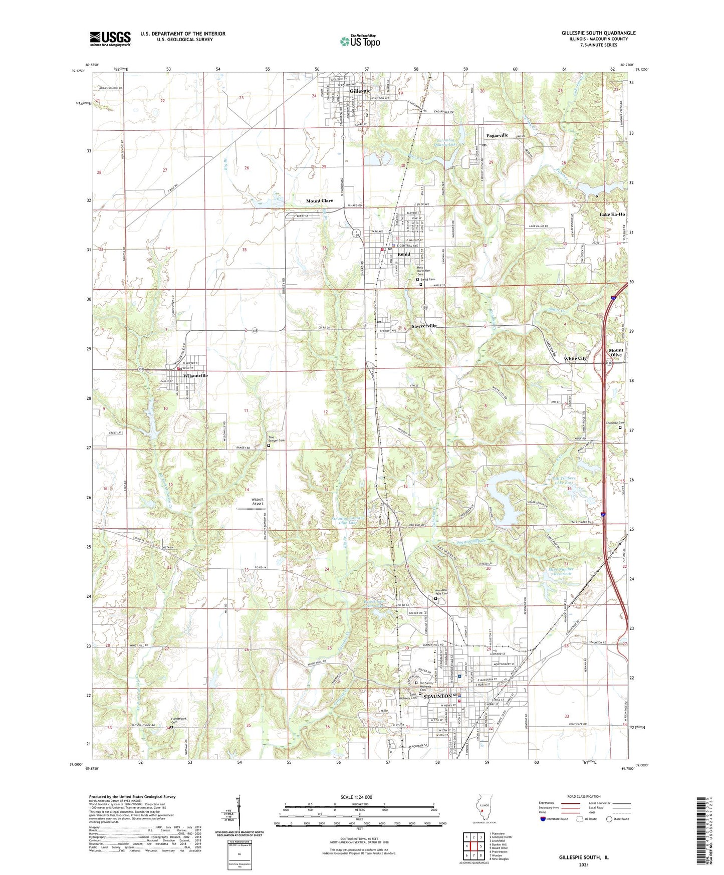 Gillespie South Illinois US Topo Map Image