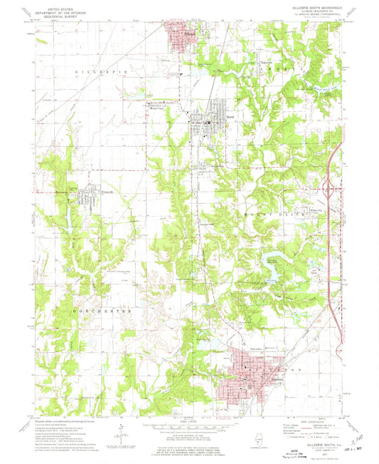 Classic USGS Gillespie South Illinois 7.5'x7.5' Topo Map Image
