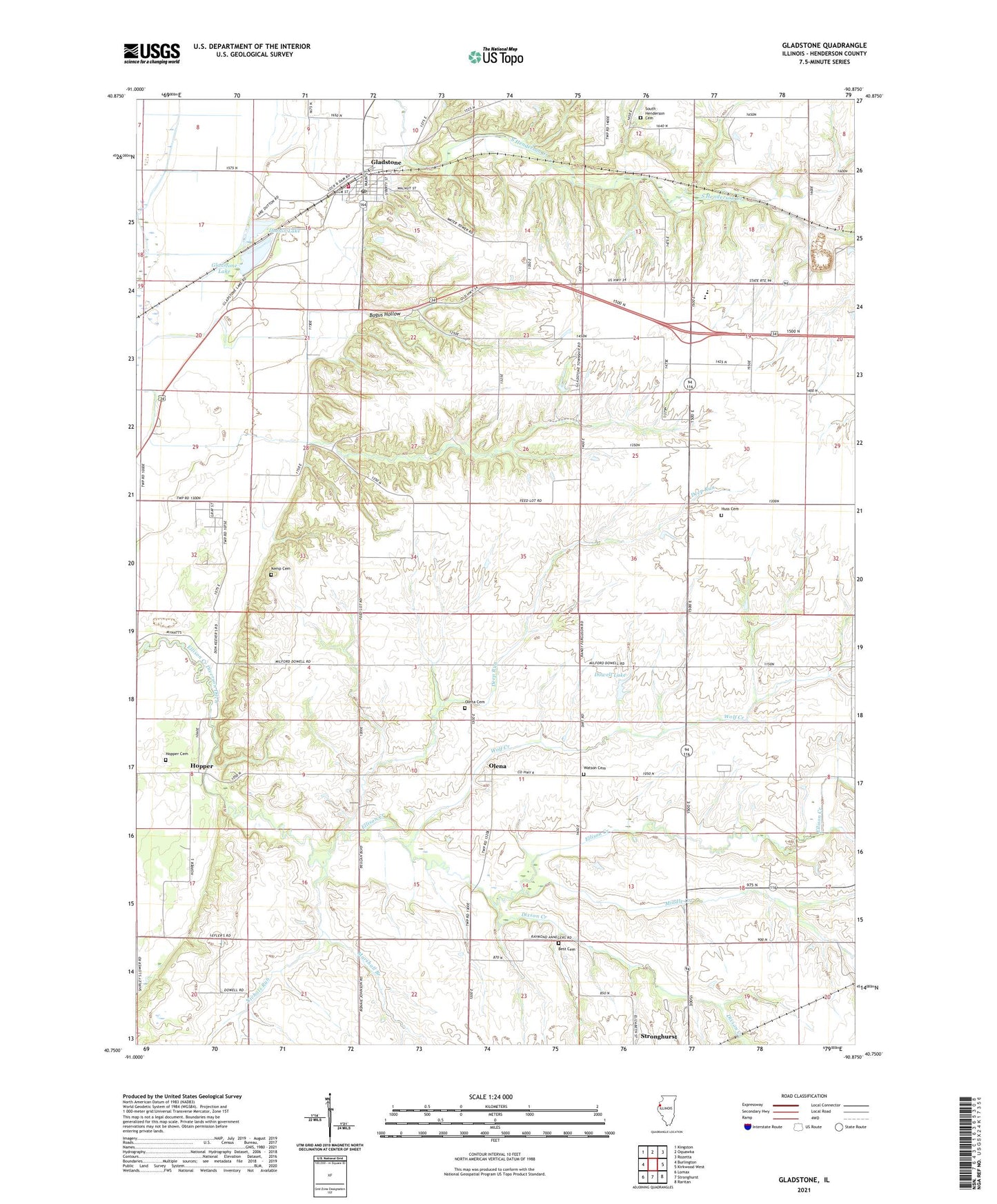 Gladstone Illinois US Topo Map Image