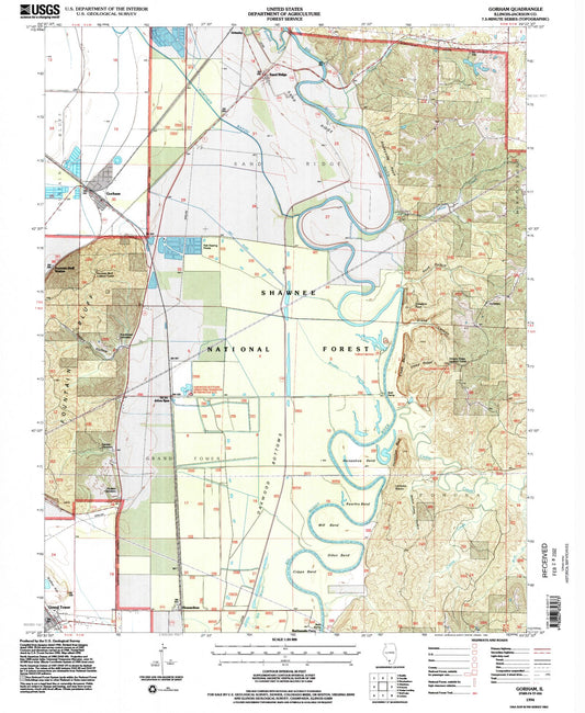 Classic USGS Gorham Illinois 7.5'x7.5' Topo Map Image