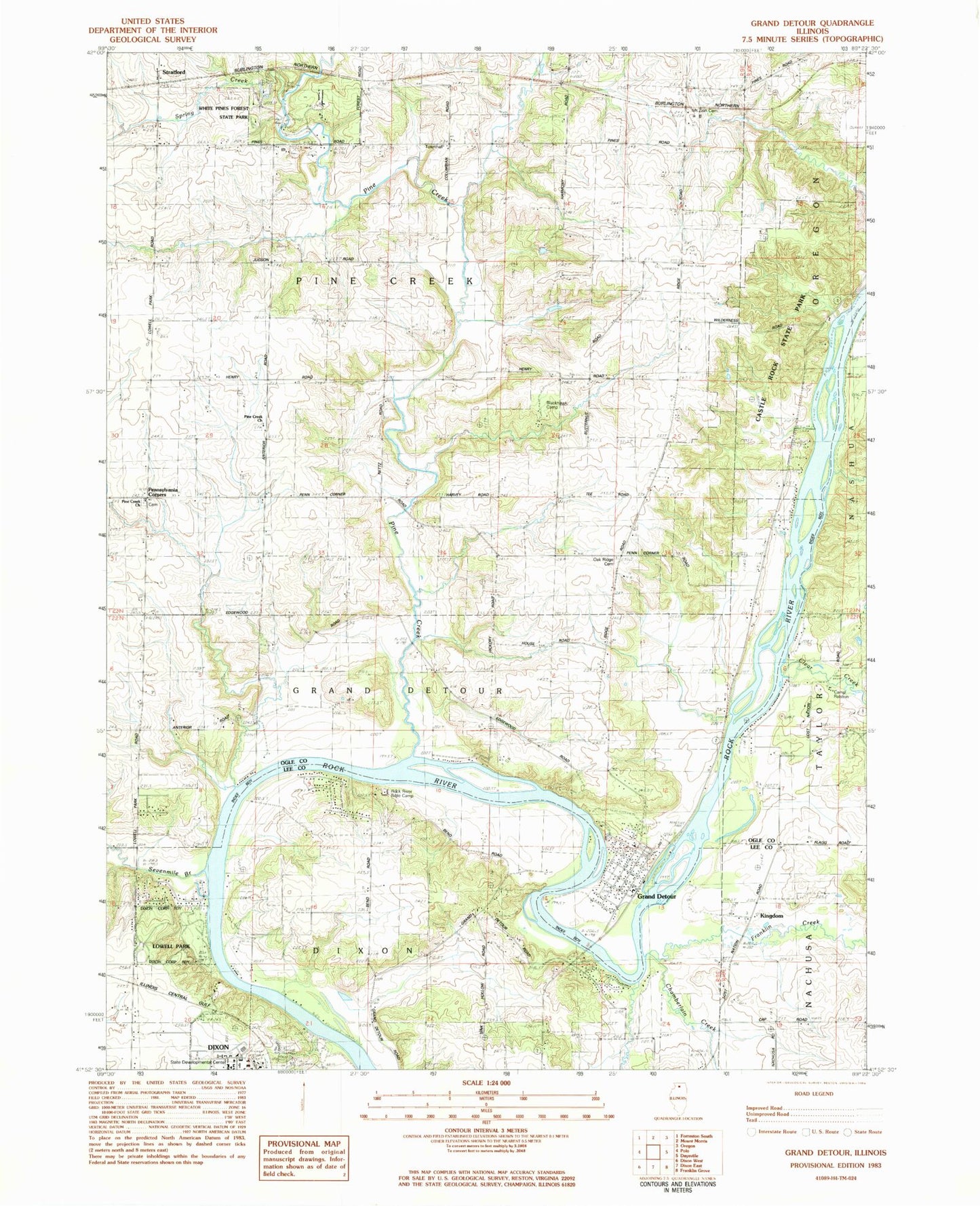 Classic USGS Grand Detour Illinois 7.5'x7.5' Topo Map Image