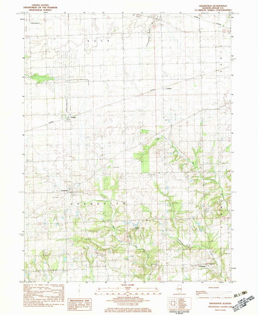 Classic USGS Grandview Illinois 7.5'x7.5' Topo Map Image