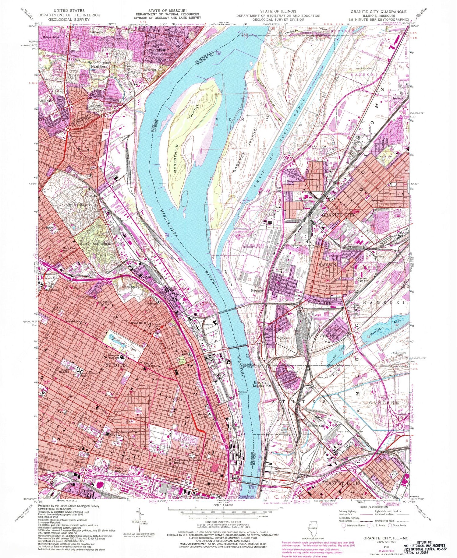Classic USGS Granite City Illinois 7.5'x7.5' Topo Map Image