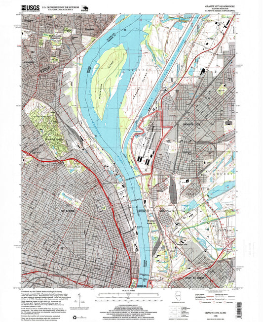 Classic USGS Granite City Illinois 7.5'x7.5' Topo Map Image