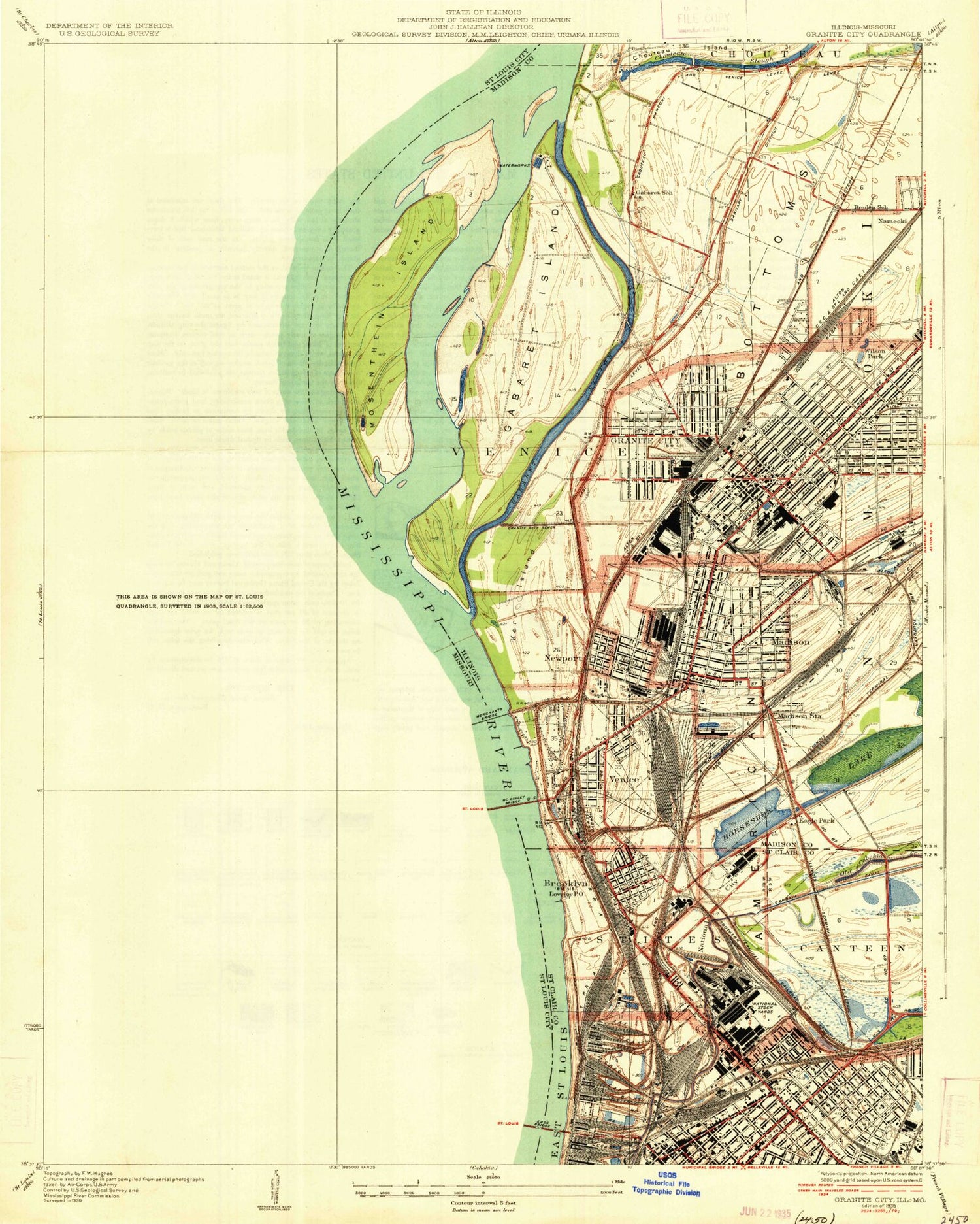 Classic USGS Granite City Illinois 7.5'x7.5' Topo Map Image