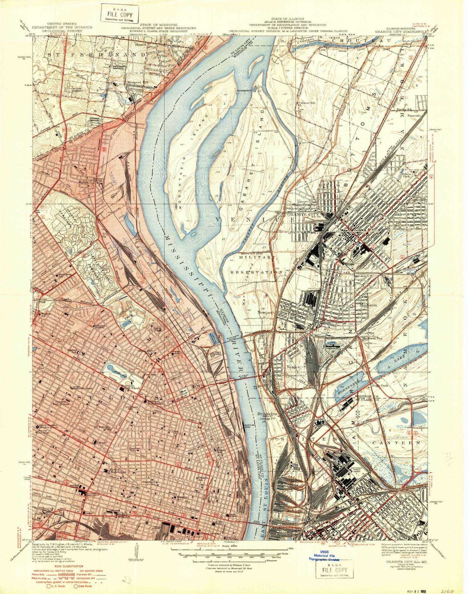 Classic USGS Granite City Illinois 7.5'x7.5' Topo Map Image