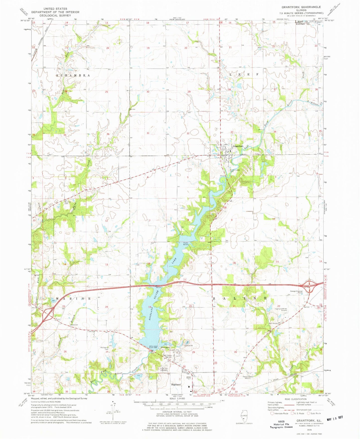 Classic USGS Grantfork Illinois 7.5'x7.5' Topo Map Image