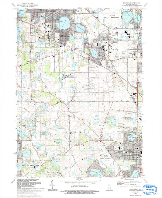 Classic USGS Grayslake Illinois 7.5'x7.5' Topo Map Image