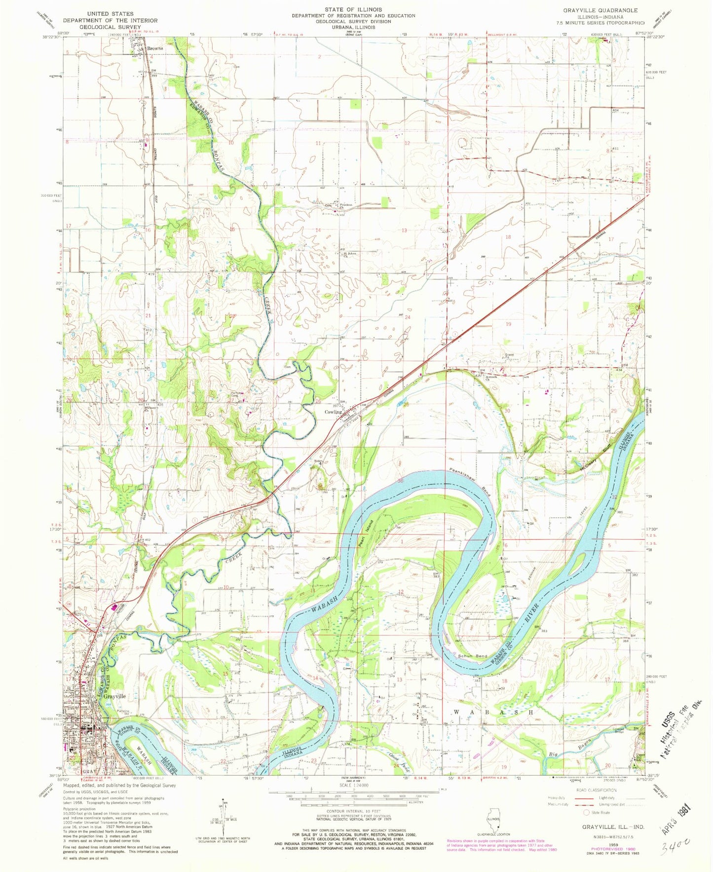 Classic USGS Grayville Illinois 7.5'x7.5' Topo Map Image