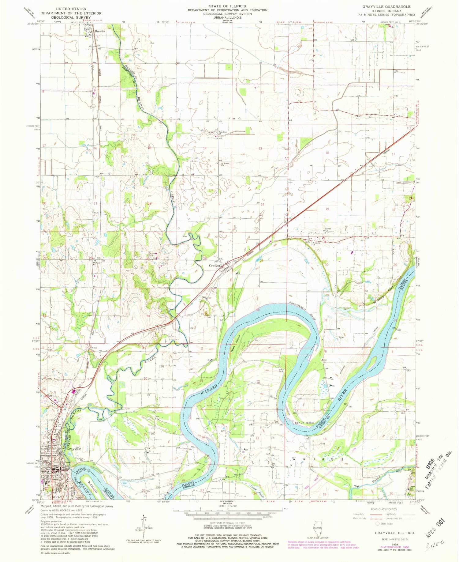 Classic USGS Grayville Illinois 7.5'x7.5' Topo Map Image