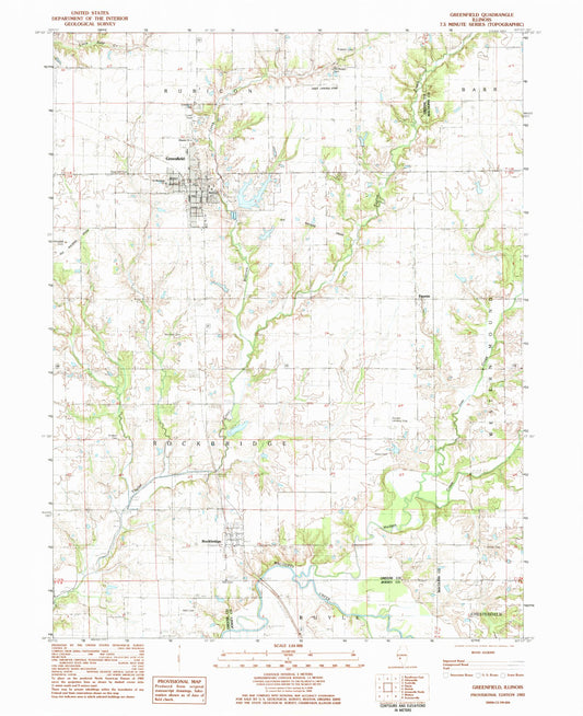 Classic USGS Greenfield Illinois 7.5'x7.5' Topo Map Image