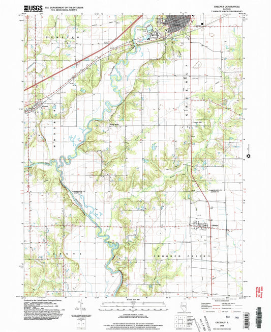 Classic USGS Greenup Illinois 7.5'x7.5' Topo Map Image