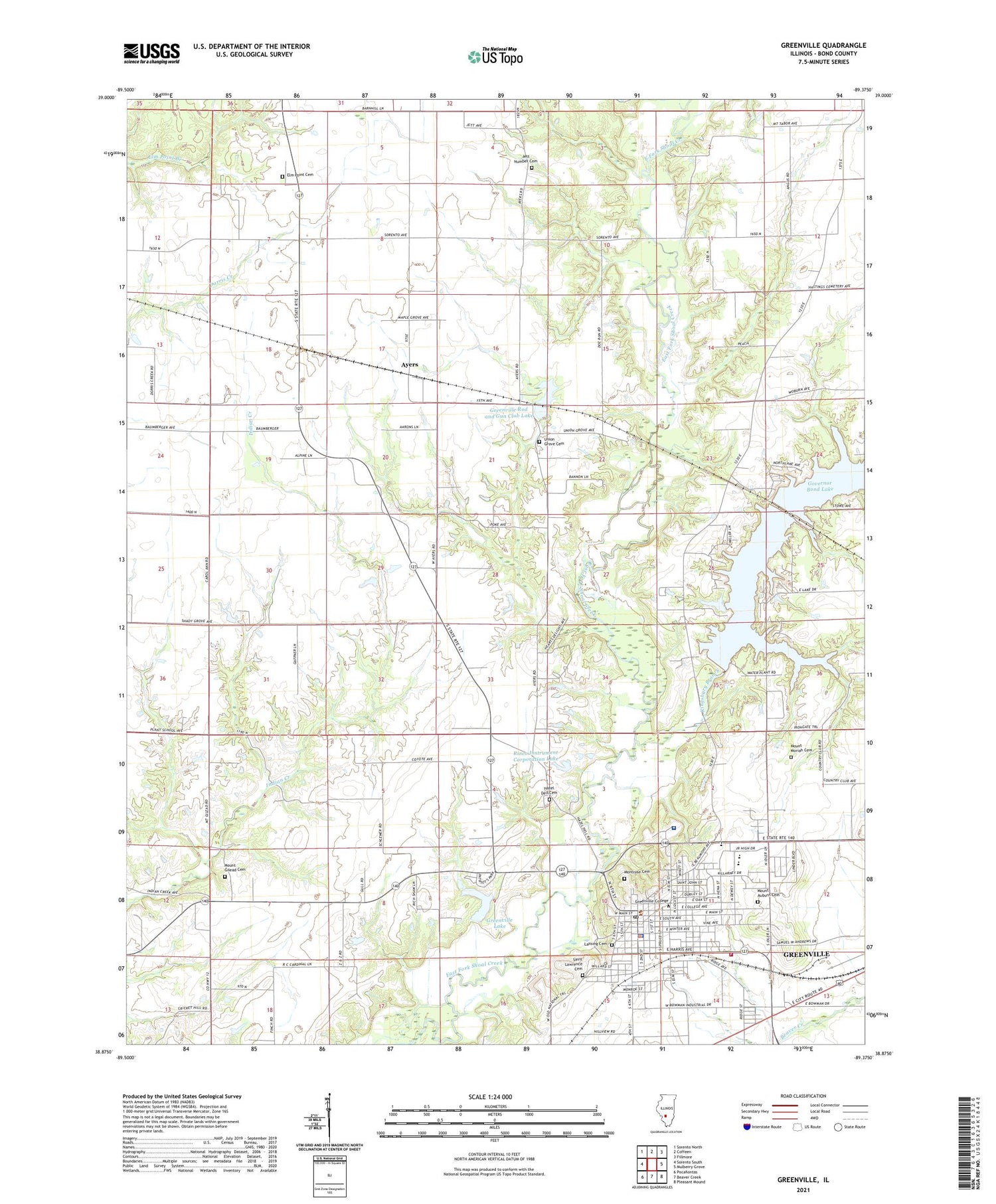 Greenville Illinois US Topo Map Image