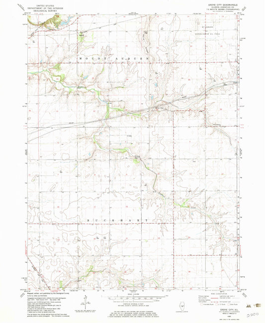 Classic USGS Grove City Illinois 7.5'x7.5' Topo Map Image