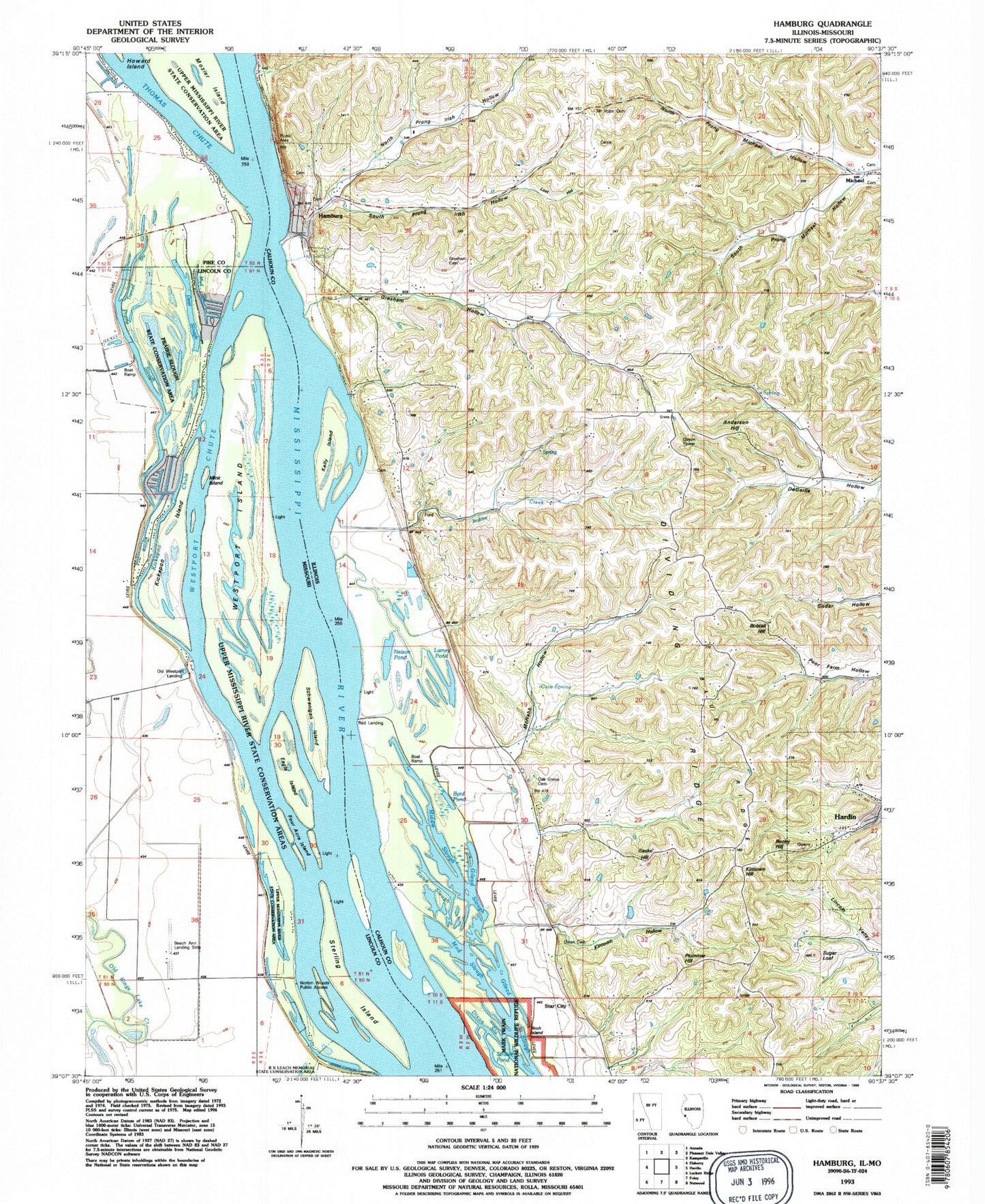 Classic USGS Hamburg Illinois 7.5'x7.5' Topo Map Image