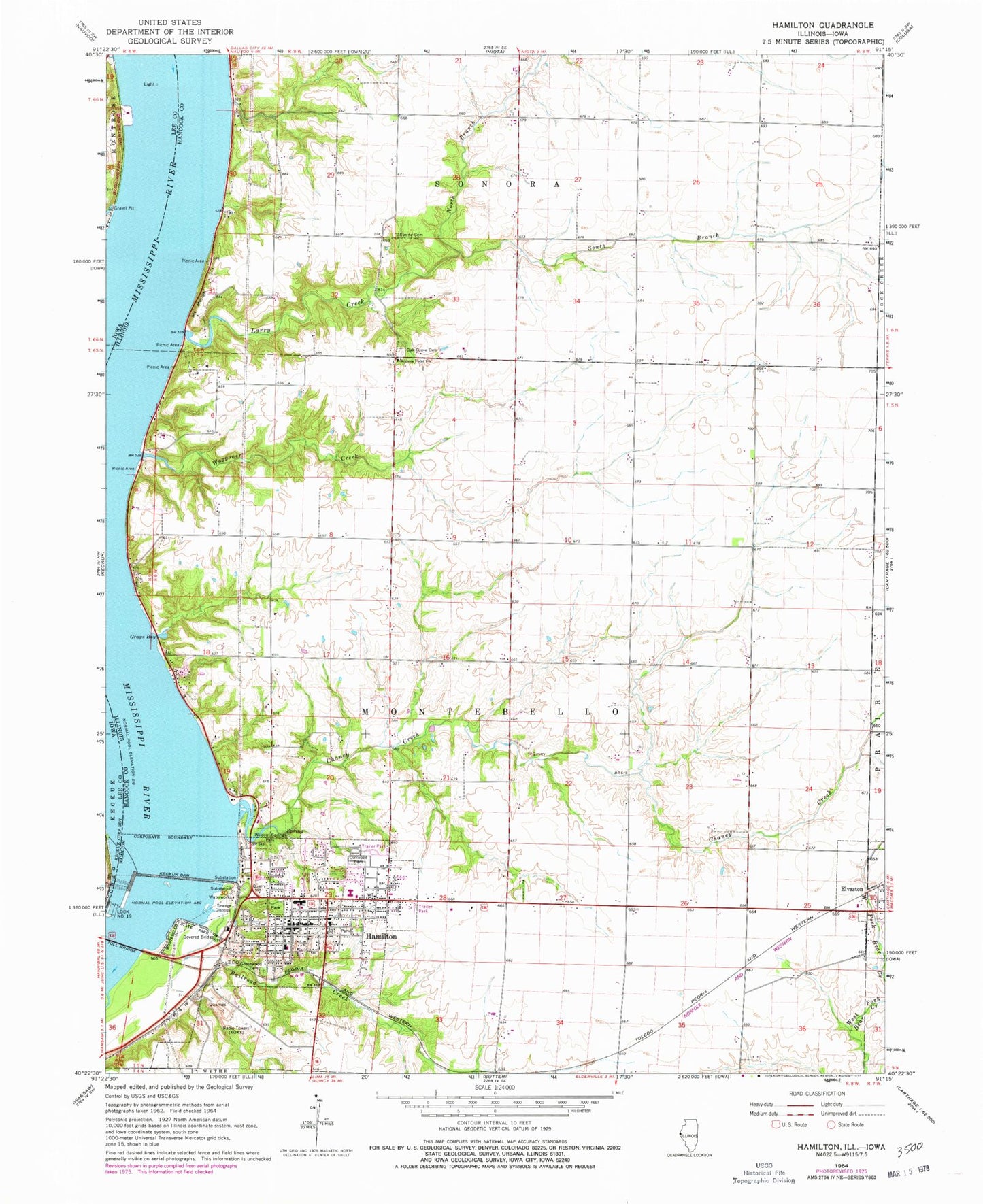 Classic USGS Hamilton Illinois 7.5'x7.5' Topo Map Image