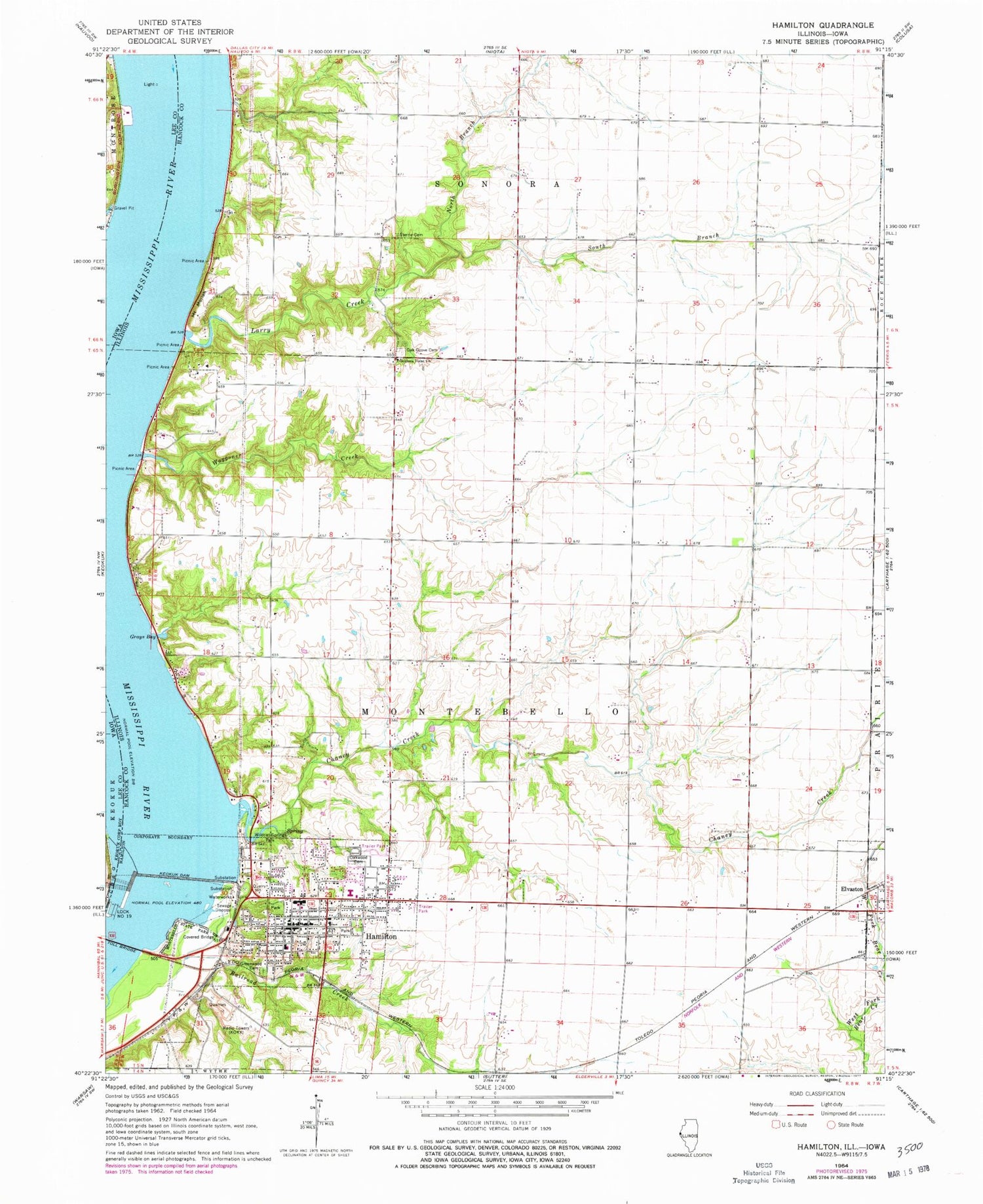 Classic USGS Hamilton Illinois 7.5'x7.5' Topo Map Image