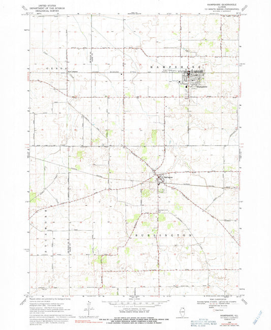 Classic USGS Hampshire Illinois 7.5'x7.5' Topo Map Image