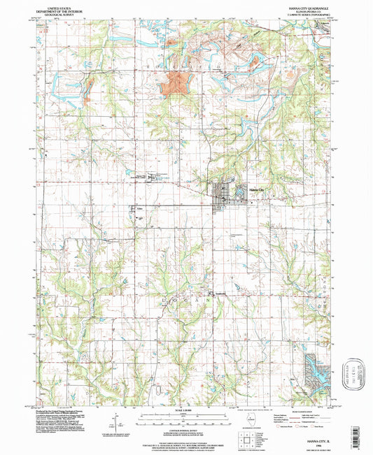 Classic USGS Hanna City Illinois 7.5'x7.5' Topo Map Image