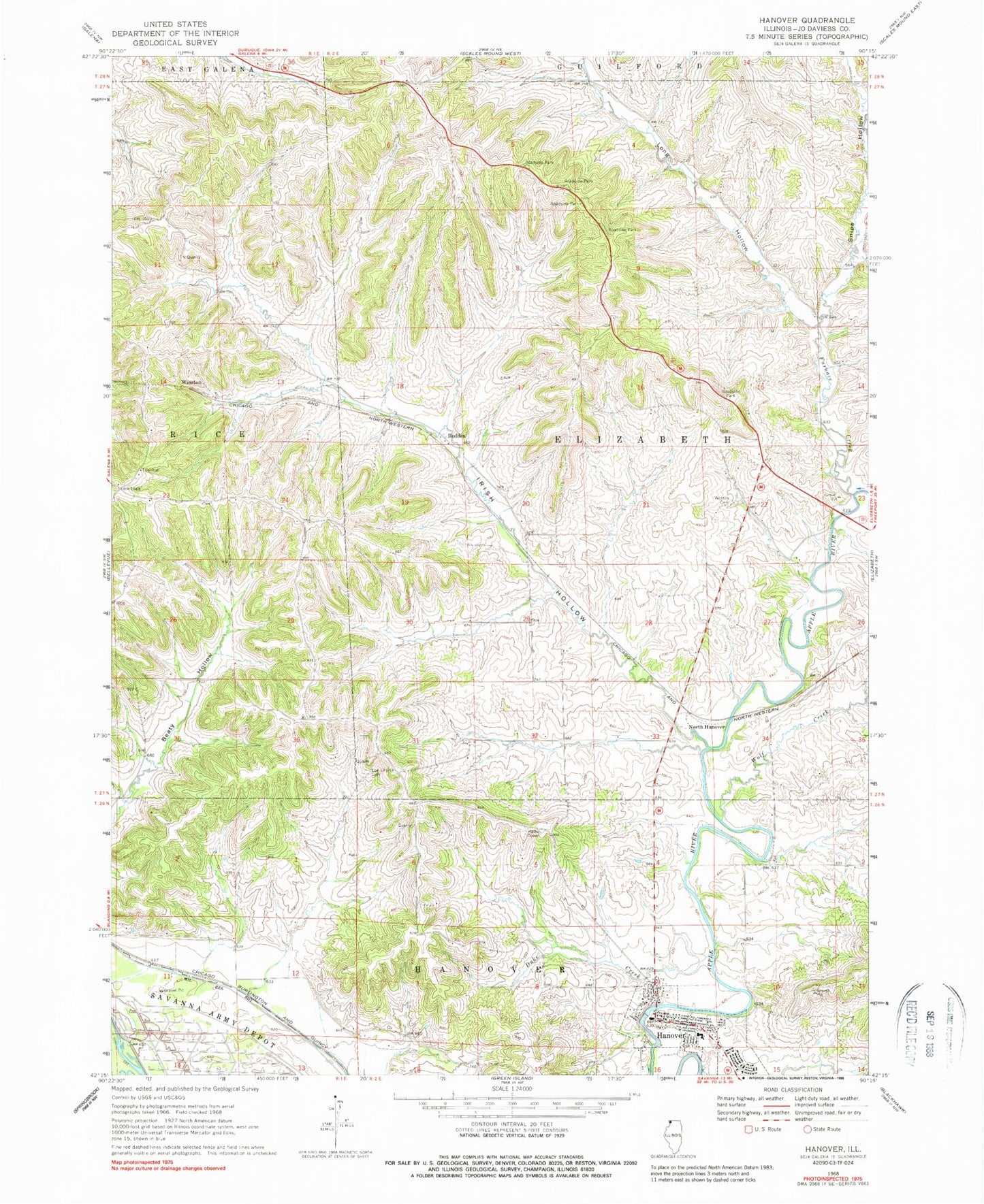 Classic USGS Hanover Illinois 7.5'x7.5' Topo Map Image