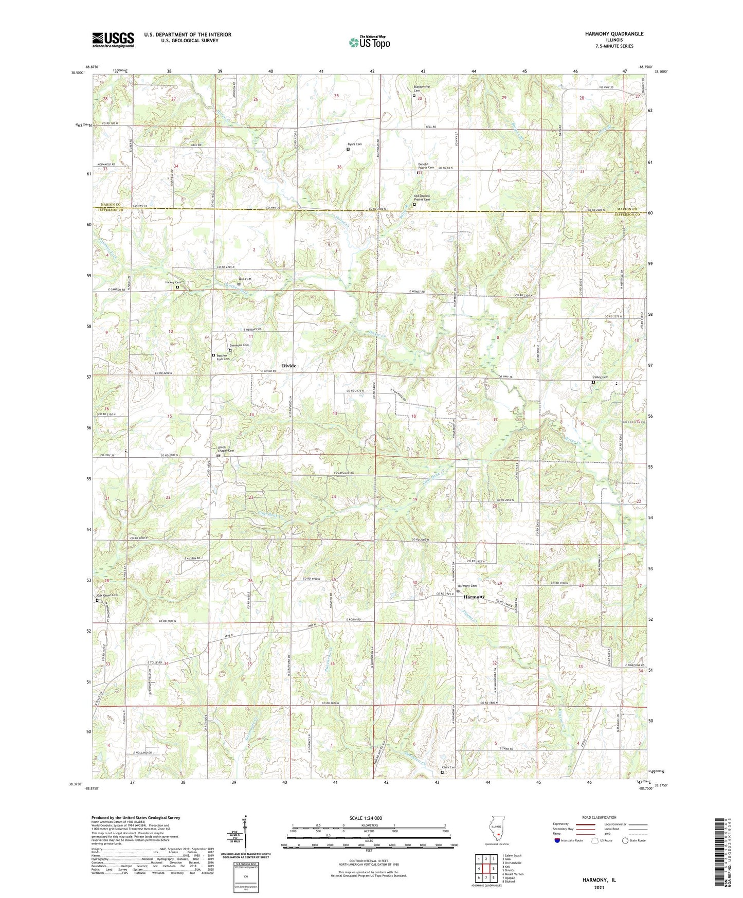 Harmony Illinois US Topo Map Image