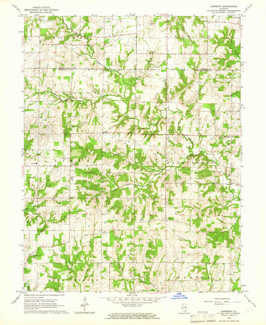 Classic USGS Harmony Illinois 7.5'x7.5' Topo Map Image