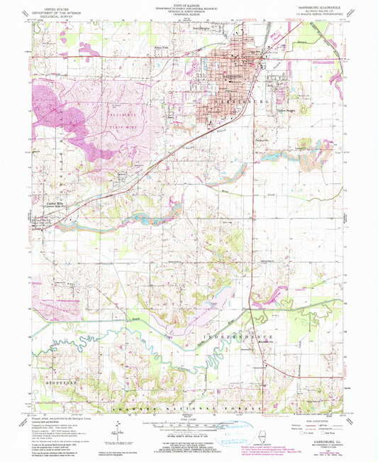 Classic USGS Harrisburg Illinois 7.5'x7.5' Topo Map Image
