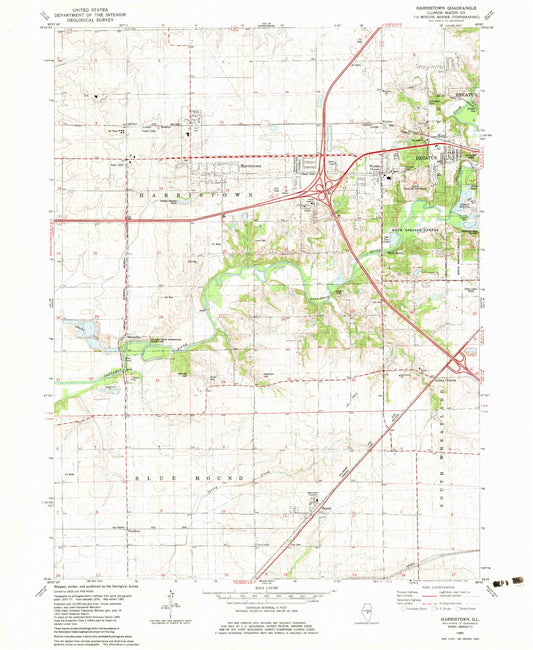 Classic USGS Harristown Illinois 7.5'x7.5' Topo Map Image