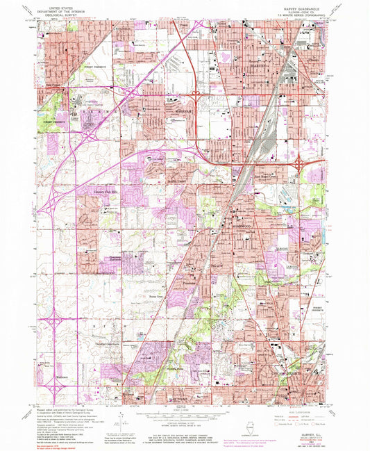 Classic USGS Harvey Illinois 7.5'x7.5' Topo Map Image
