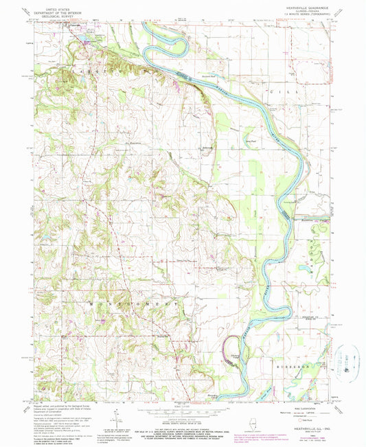 Classic USGS Heathsville Illinois 7.5'x7.5' Topo Map Image
