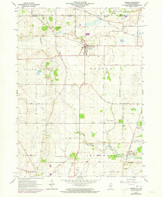 Classic USGS Hebron Illinois 7.5'x7.5' Topo Map Image