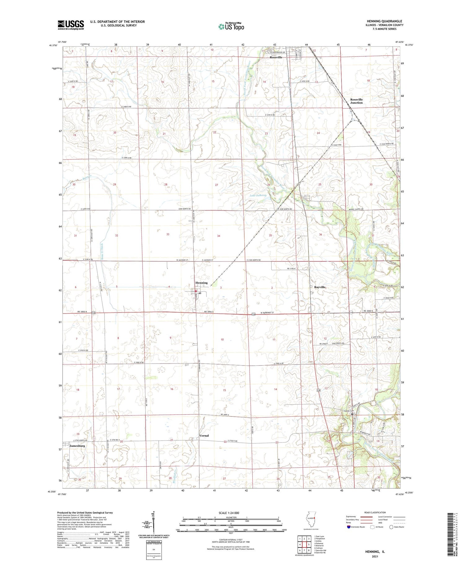 Henning Illinois US Topo Map Image