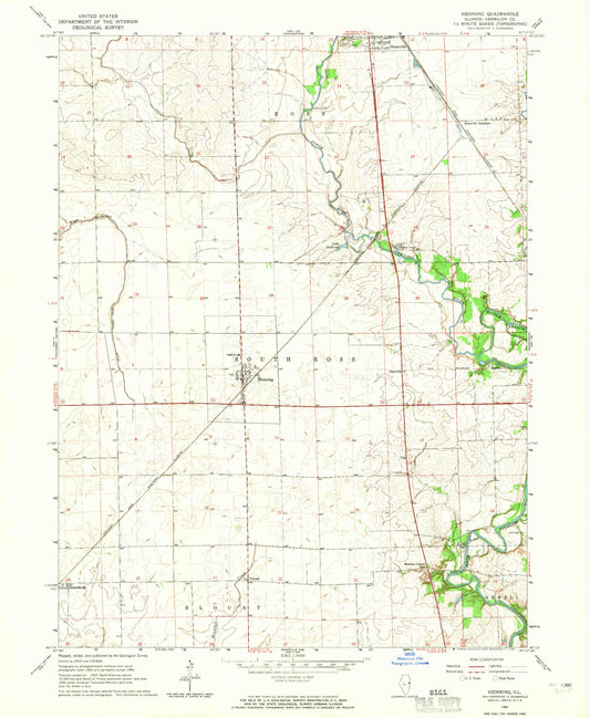 Classic USGS Henning Illinois 7.5'x7.5' Topo Map Image