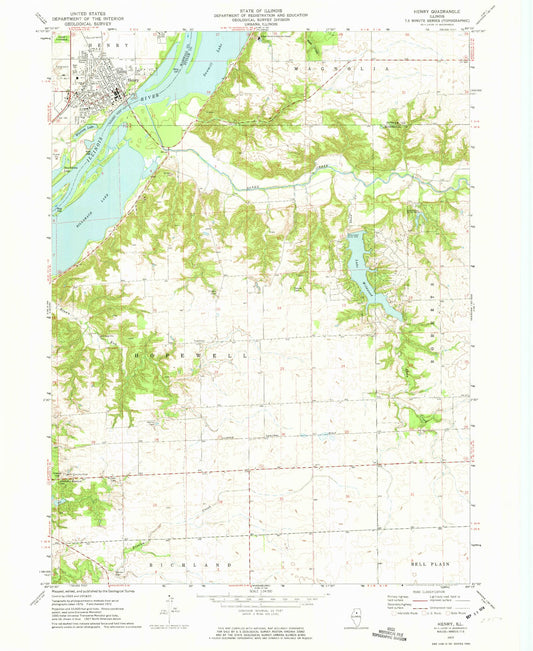 Classic USGS Henry Illinois 7.5'x7.5' Topo Map Image