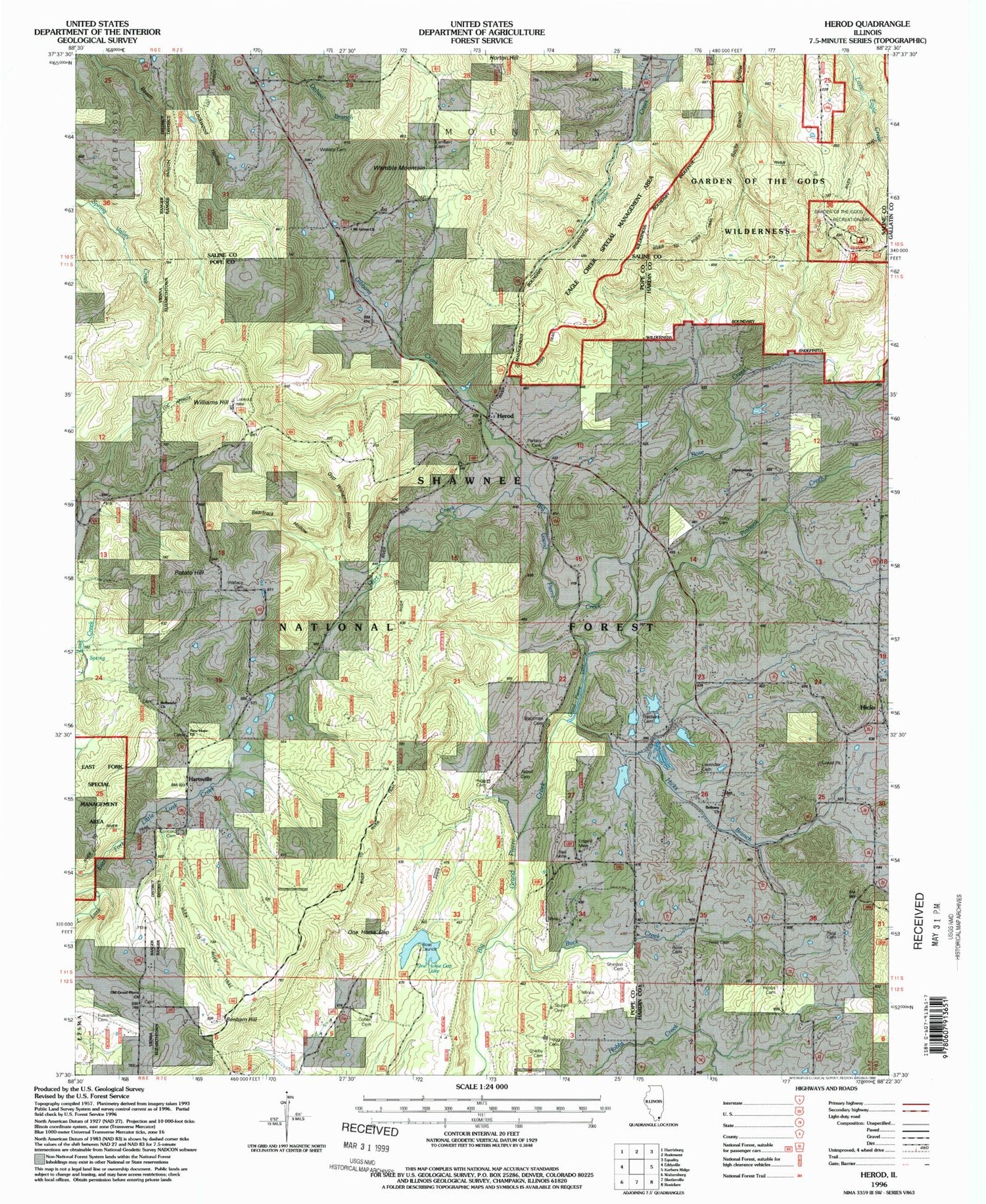 Classic USGS Herod Illinois 7.5'x7.5' Topo Map Image